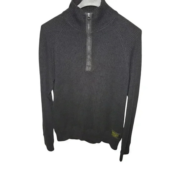 Polo Ralph Lauren Sweater Mens Medium Black 1/4 Zip Fishermans Knit Pullover - Picture 1 of 11